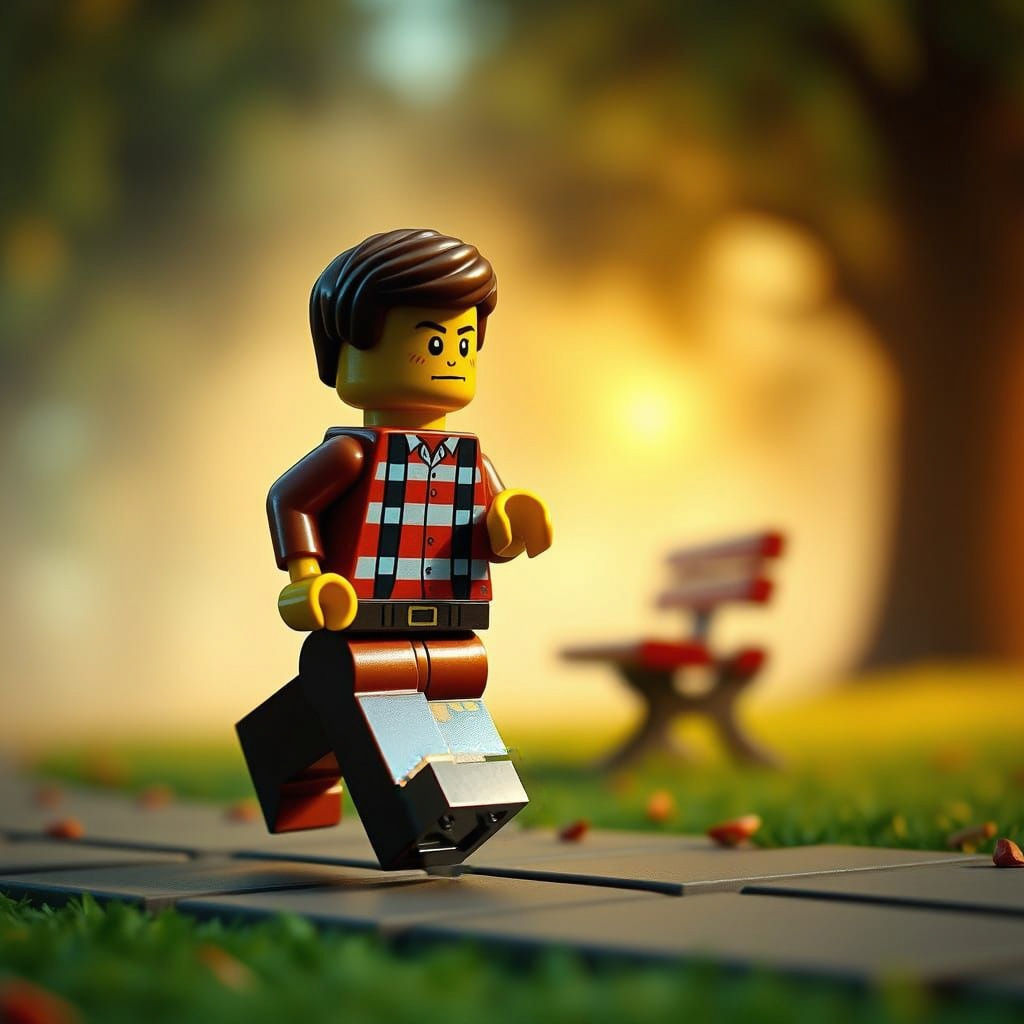 Lego Forrest Gump Figurine Running: Hyperrealistic Photo
