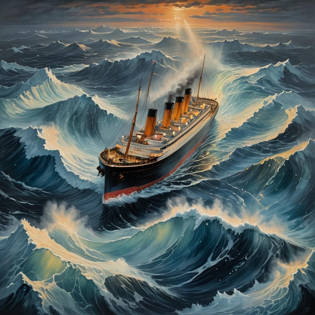 Titanic Iceberg Collision: Dramatic Realism Oil Painting