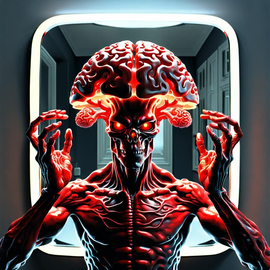 Alien Demon with Brains in Mandelbulb Fractal