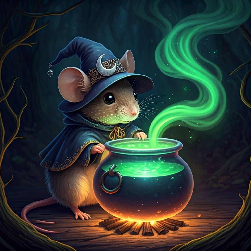 Baby Mouse Witch Brewing Potion