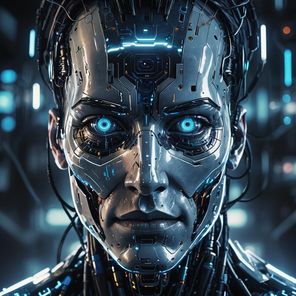 Cyberpunk Robot Portrait with Glowing Circuitry
