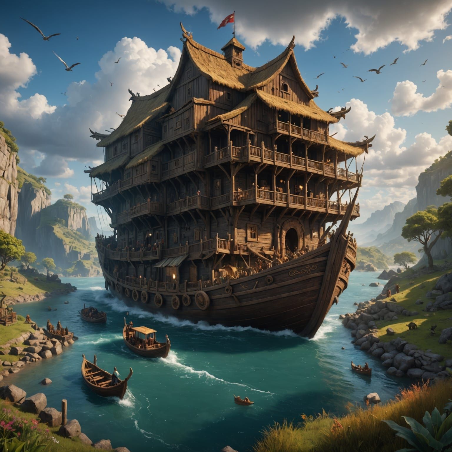 Noah's Ark in Fantastical, Detailed Splendor
