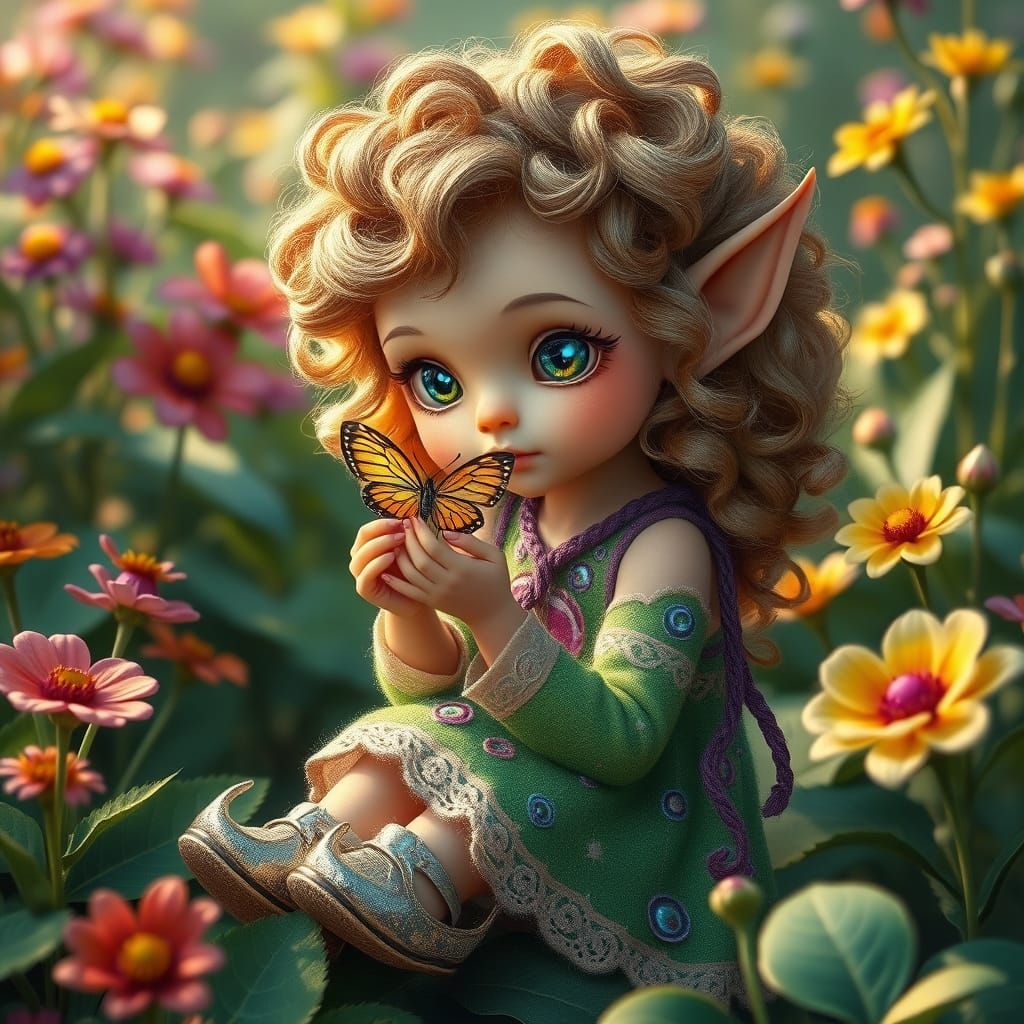 Ethereal Elf Girl in Vibrant Art Nouveau Style