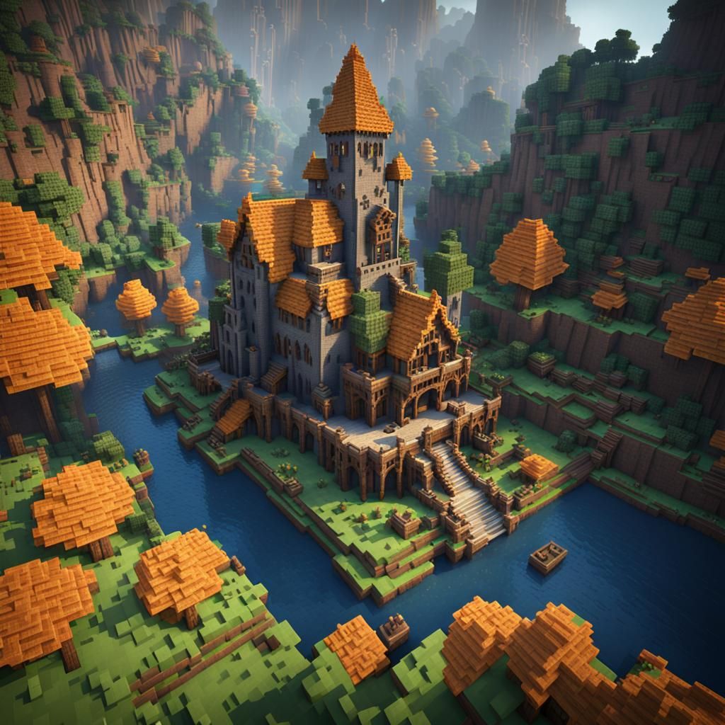 Detailed Minecraft Matte Painting in Deep Color