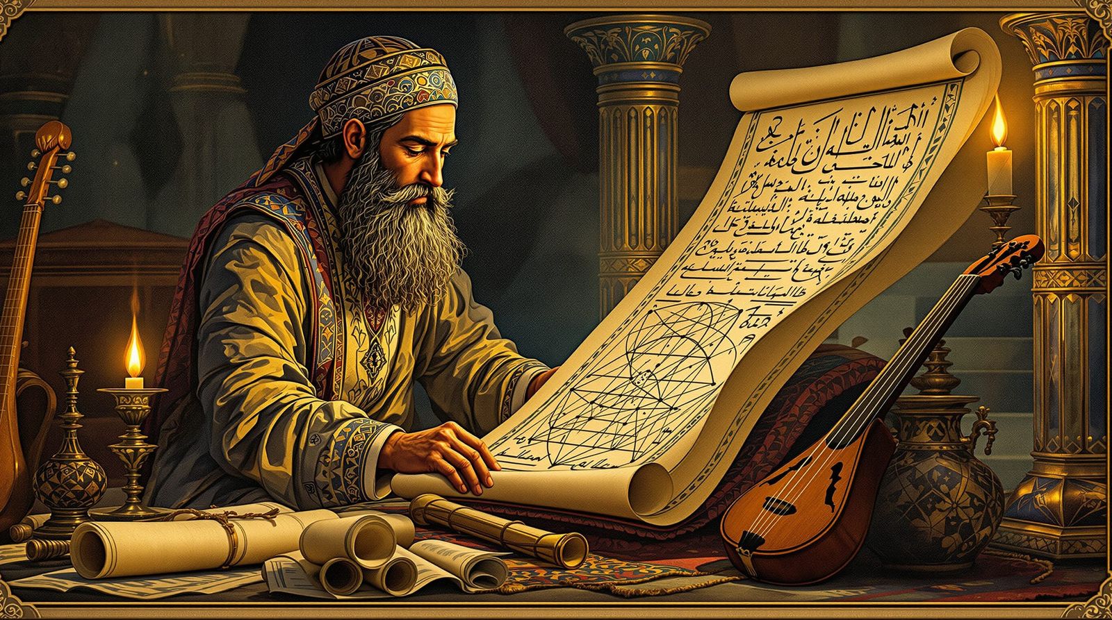 Al-Farabi as Persian Miniature Scholar Studying Logic