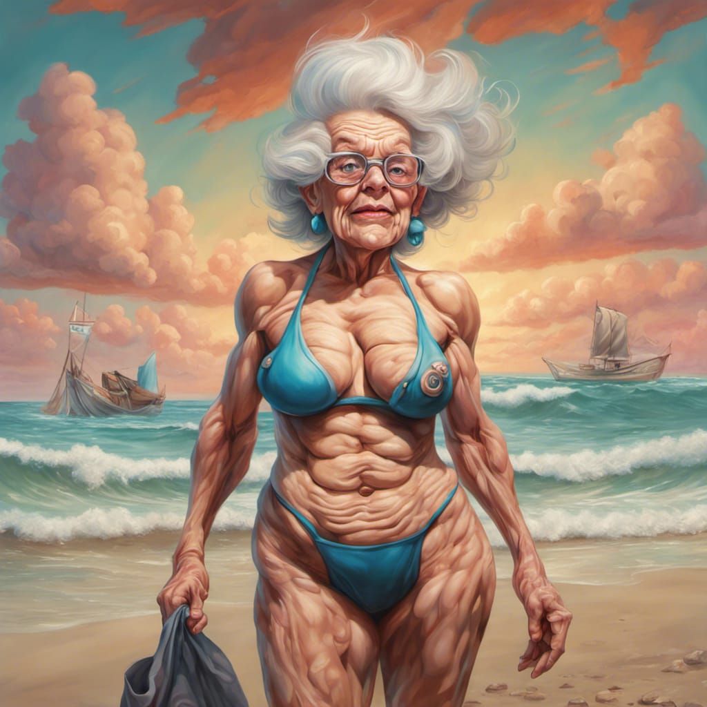 Sporty grandma at the beach