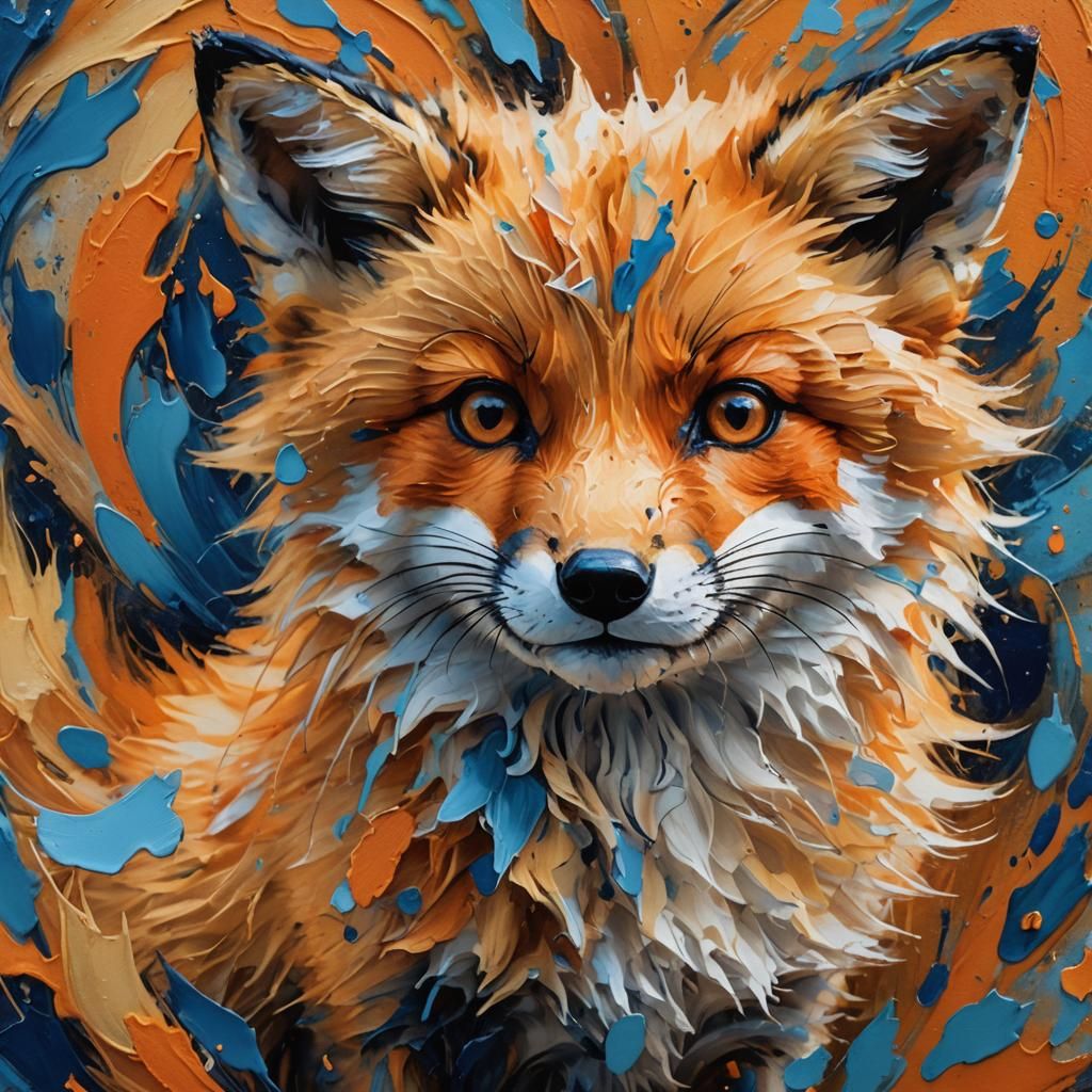 Cute Fluffy Fox in Abstract Expressionism Style