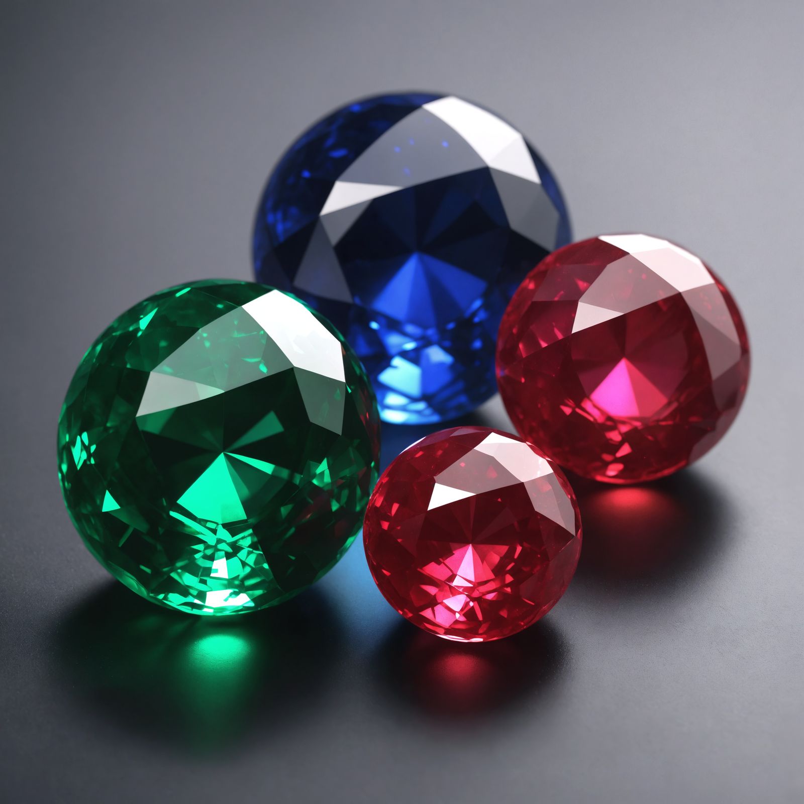 Glistening Orbs of Sapphire, Ruby, Emerald Gems