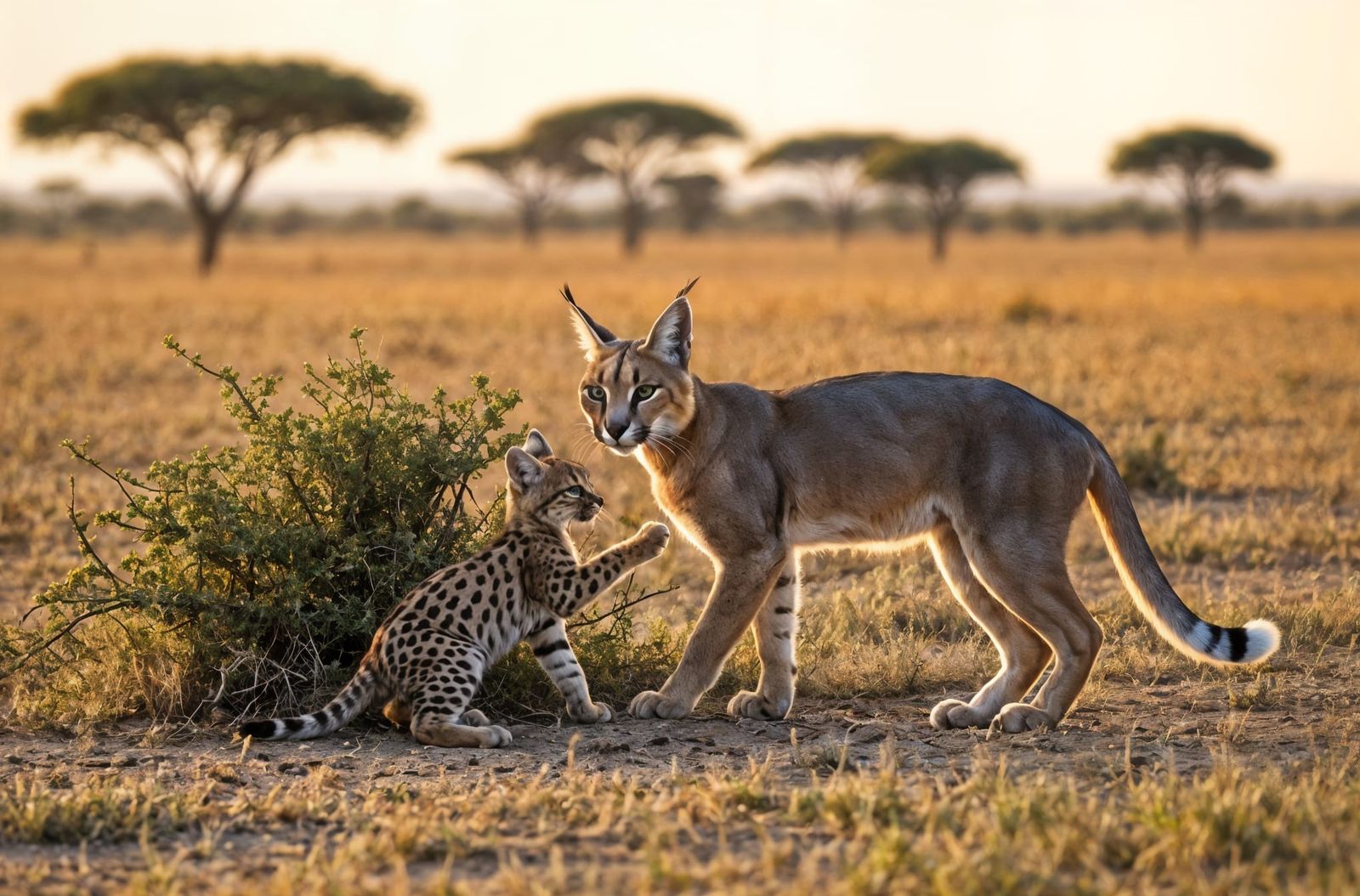 Caracal Mother and Baby in Natural Habitat