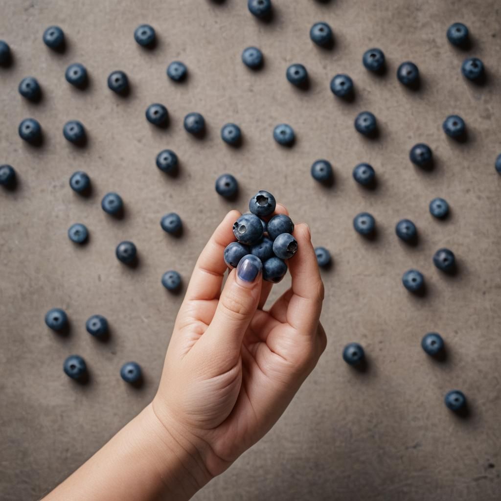 Baby Finger Holding Blueberry: Professional Photography