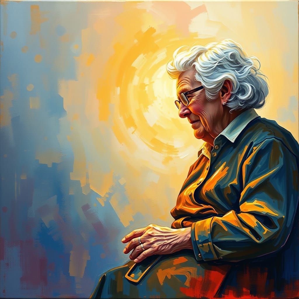 Heartwarming Grandparent Celebration Impasto Gouache Art