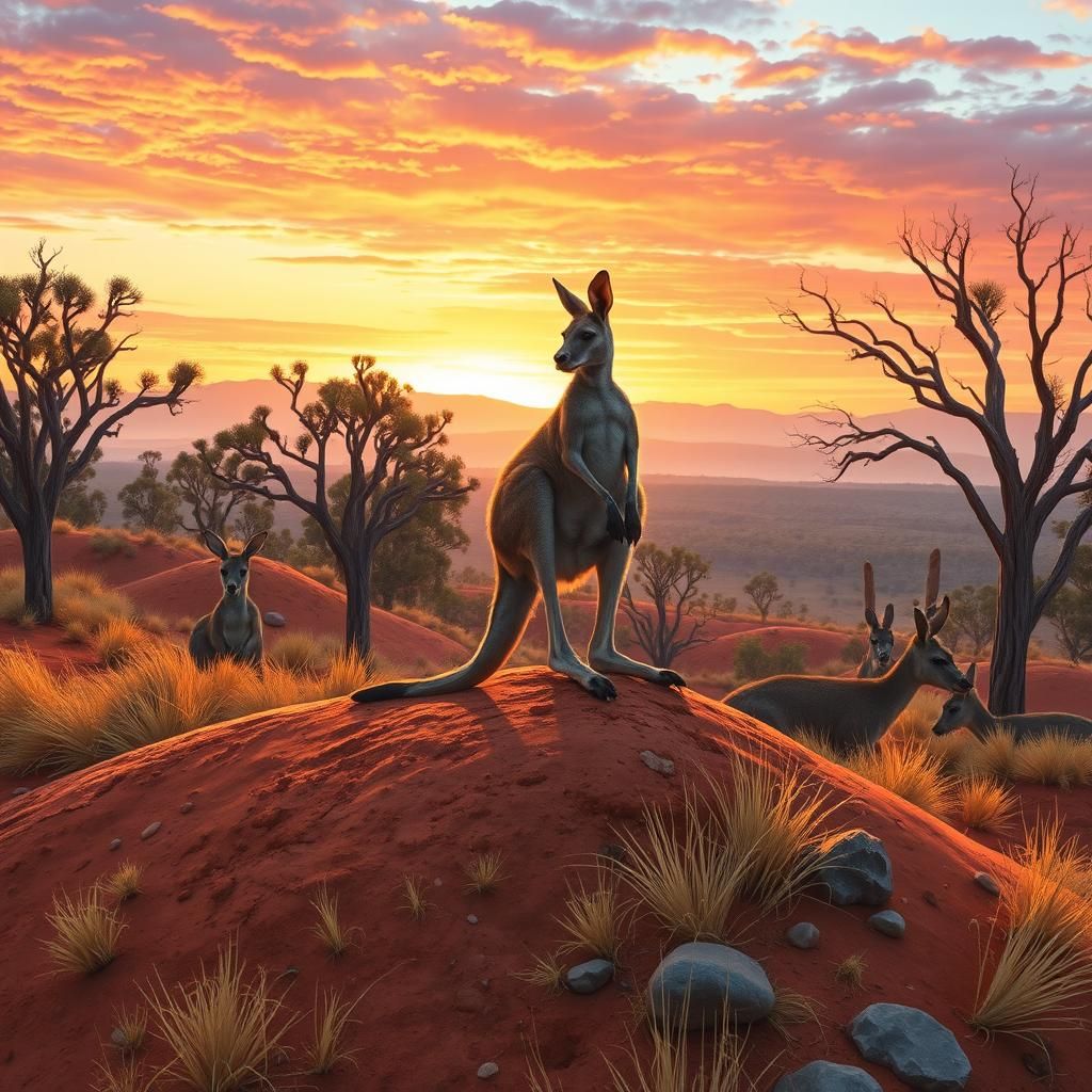 Kangaroo Gazes at Sunset in Australian Outback