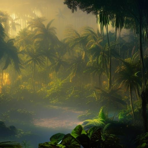 Congo Rainforest Solarpunk Utopia in Crimson Lighting