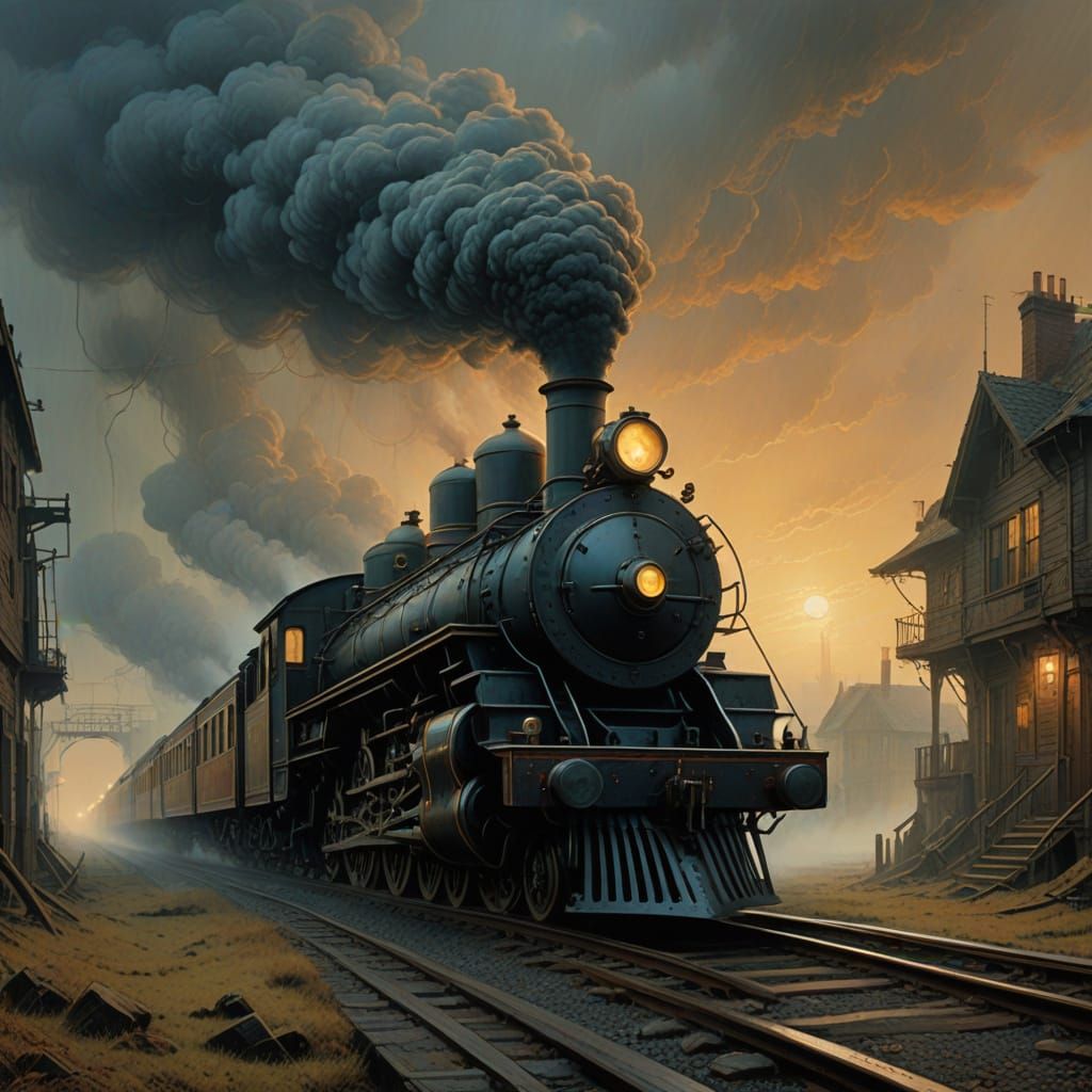 Steam-Powered Locomotive Chugs Through Foggy Victorian-Era L...