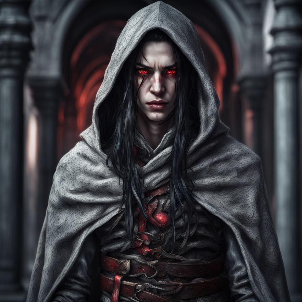 Hyperrealistic Elf Assassin with Red Eyes