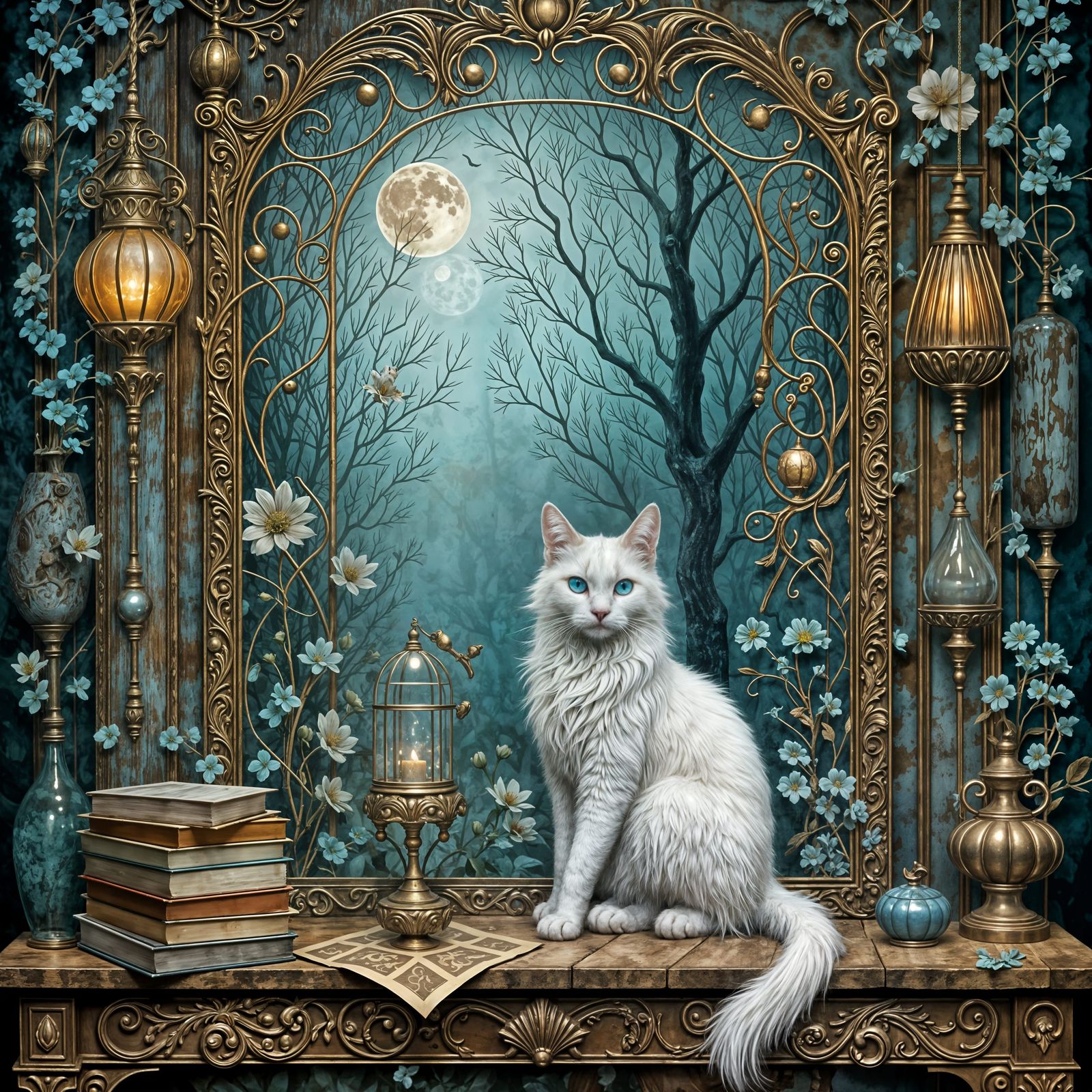 White Cat by Enchanted Forest Window