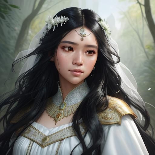 Beautiful Malaysian Bride Portrait in Digital Art Style
