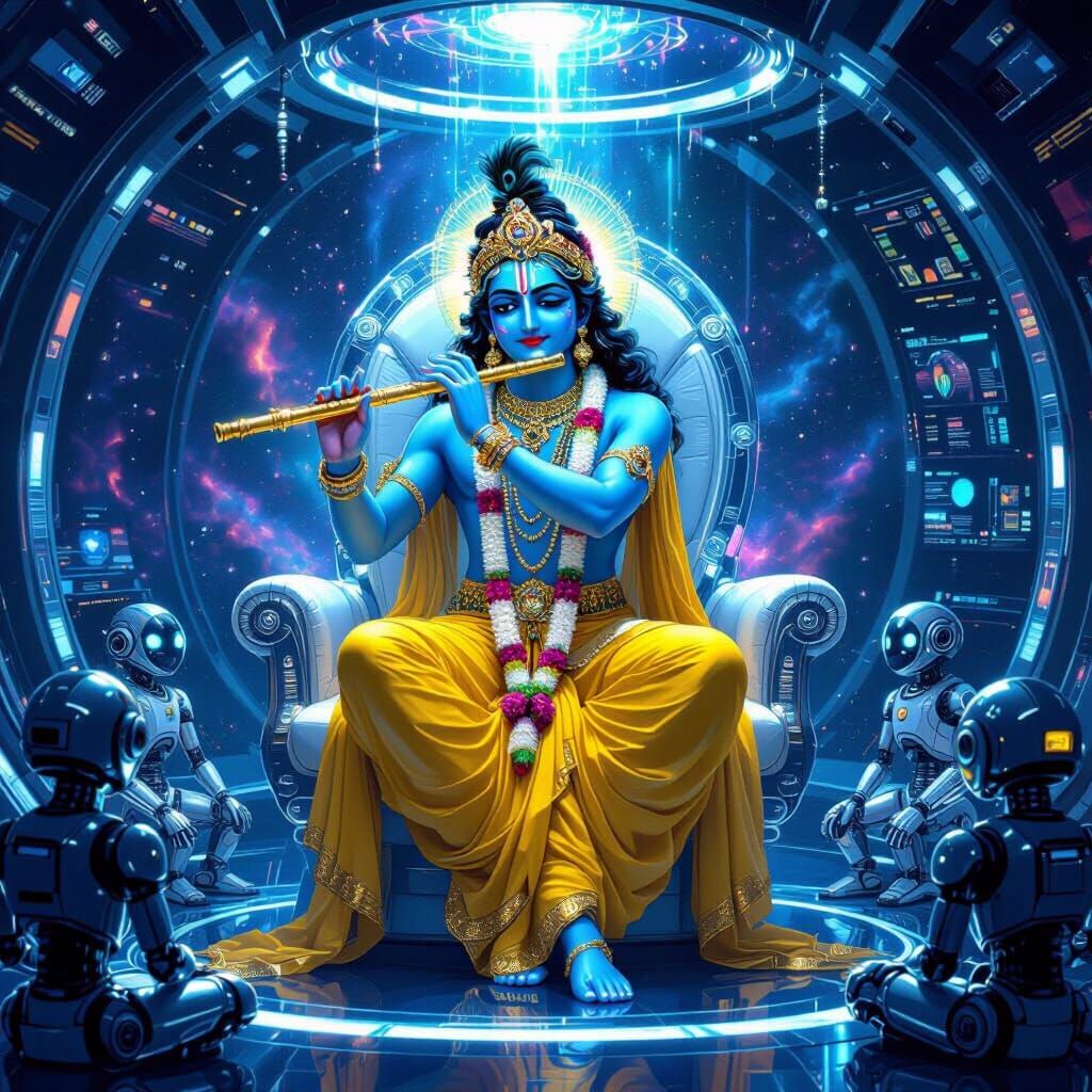 Lord Krishna in Futuristic Spaceship Digital Painting