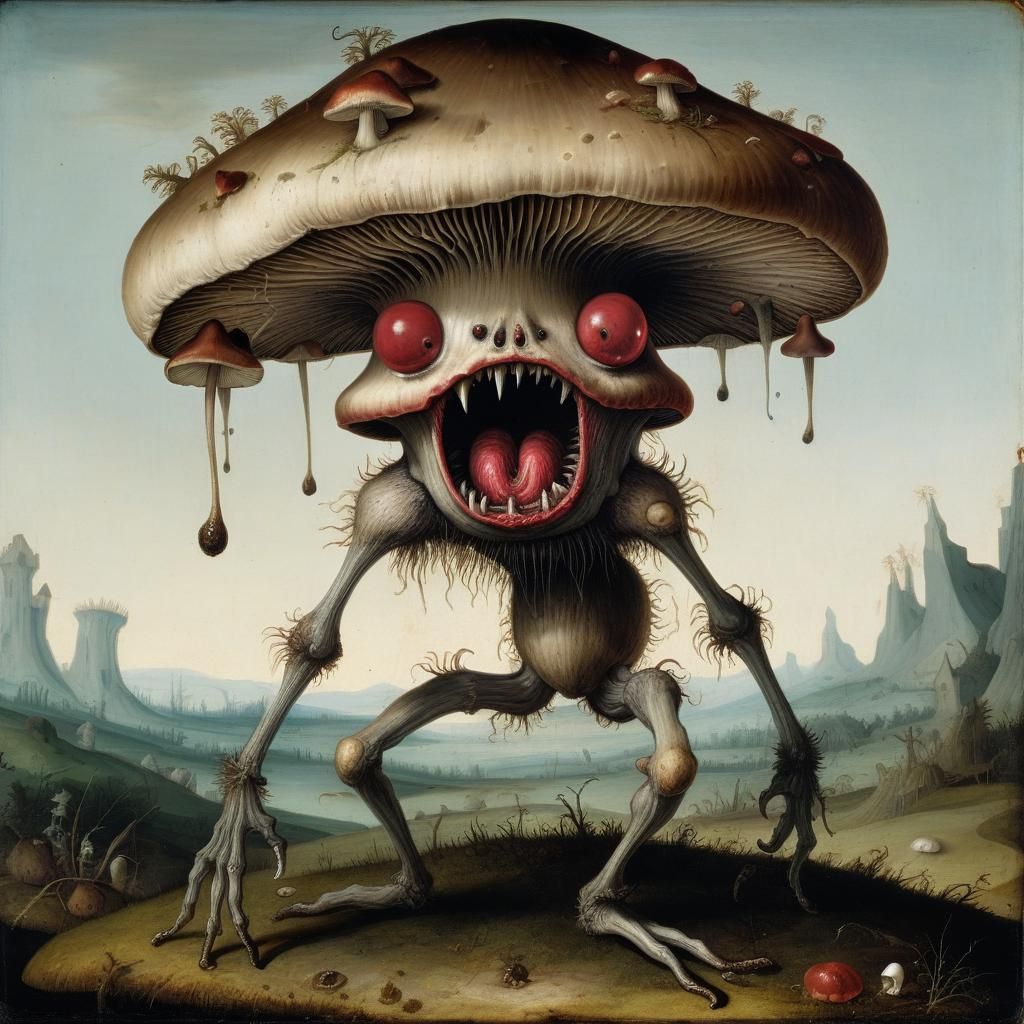 Sinister Mushroom Monster Inspired by Hieronymus Bosch
