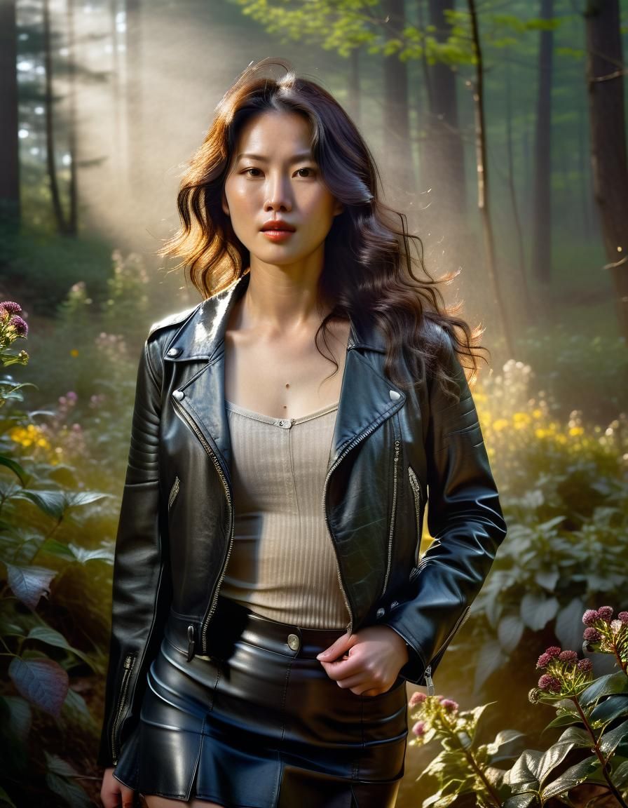 Korean Woman in Forest, Baroque Oil Painting