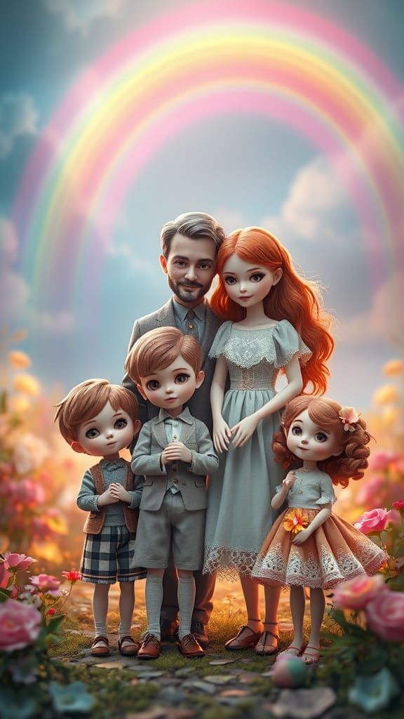 Enchanted Family Scene in Whimsical, Dreamlike Style