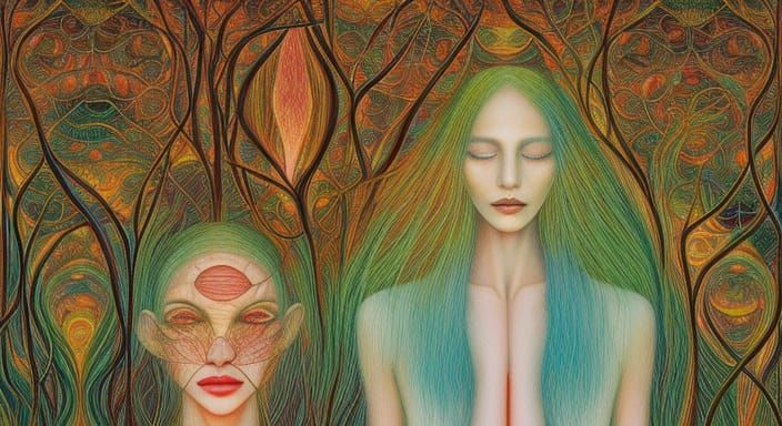 Sunset Human Hybrid in Forest: Organic Surrealism