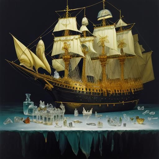 Crystal Ship with Crystal Mice: A Crystal Still Life