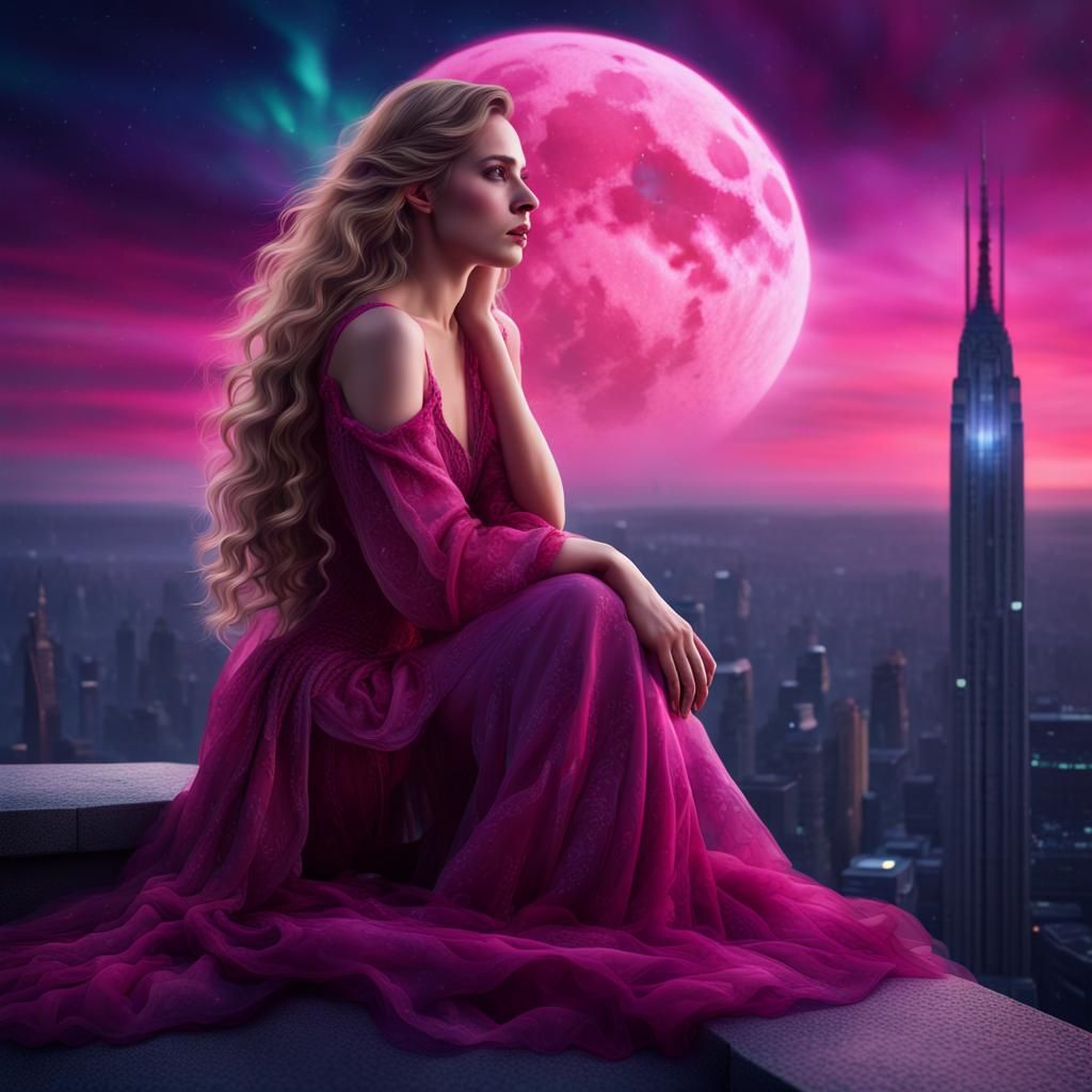 Sad Woman Gazing at Aurora Borealis in 8K