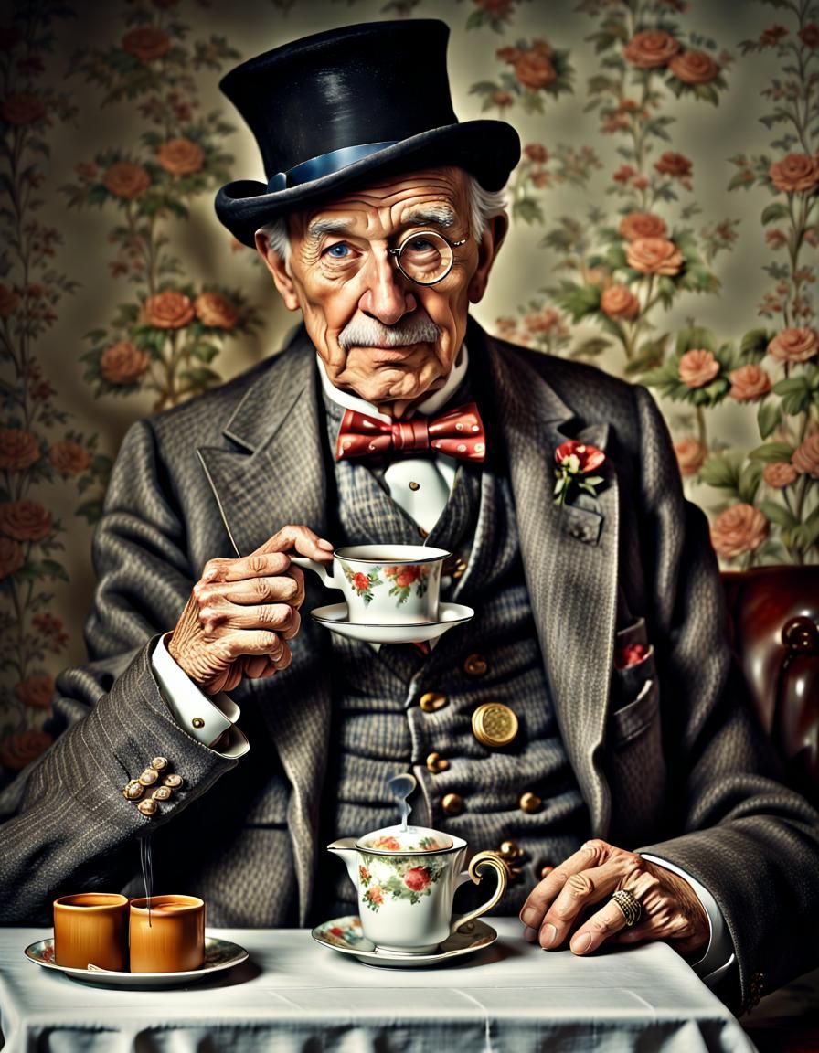 Elegant British Gentleman with Monocle, Watercolor Style