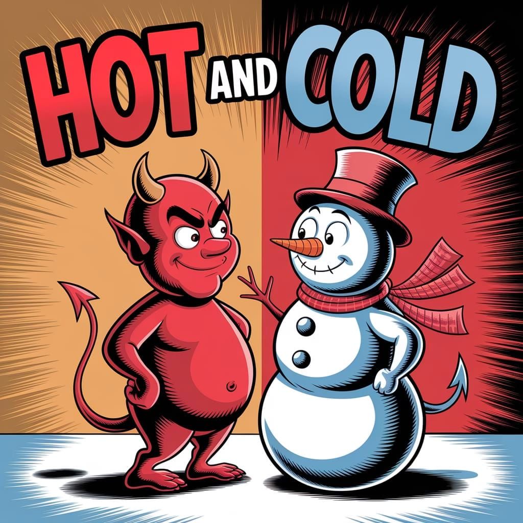 Devil and Snowman in Cartoon Comic Style