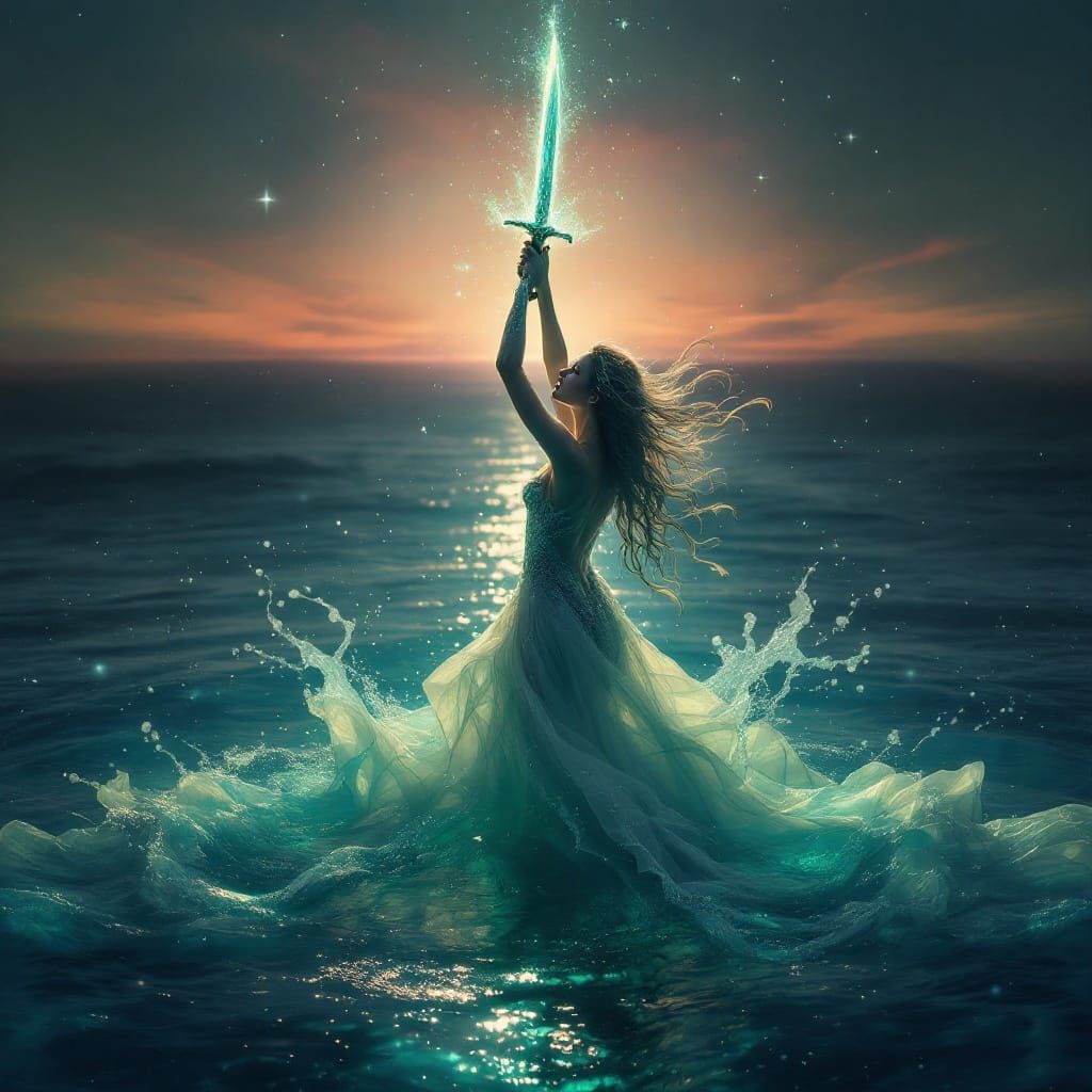 Lady of the Lake Gives Excalibur, Hyperrealistic Art