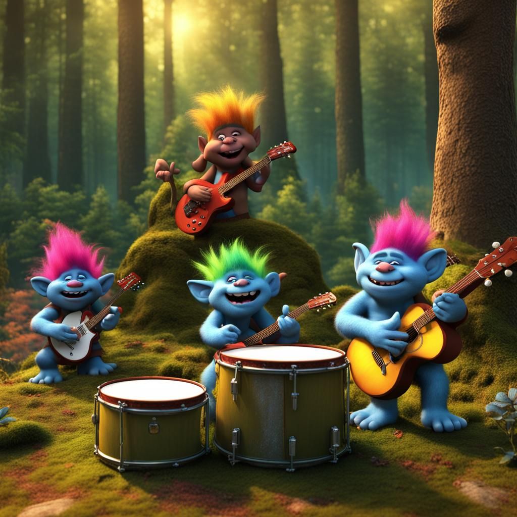 hd 3d-warpowave astetetic- colorfull forrest 5 trolls plaing...