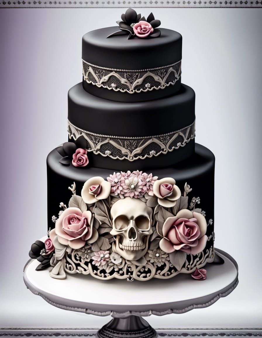 Gothic Cake with Fondant Bones and Black Frosting