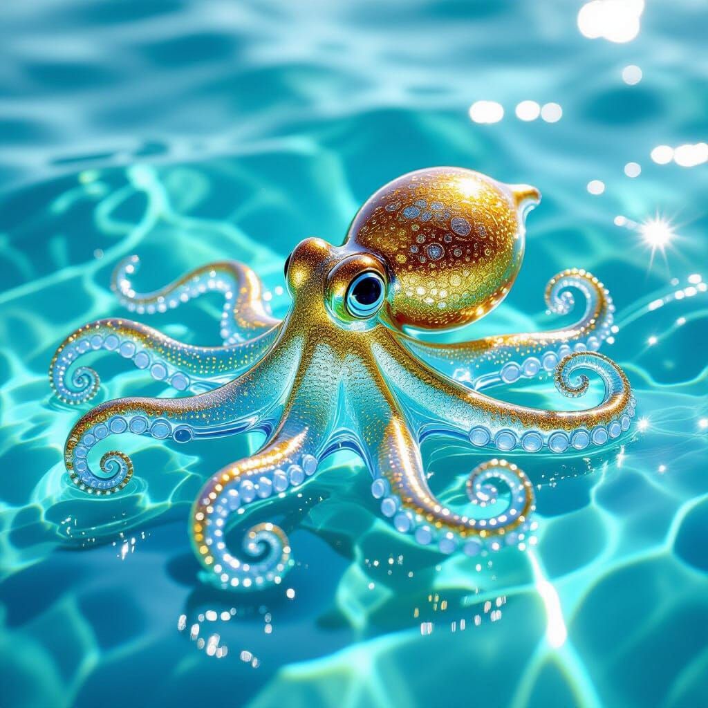 Transparent Murano Glass Octopus in Caribbean Ocean