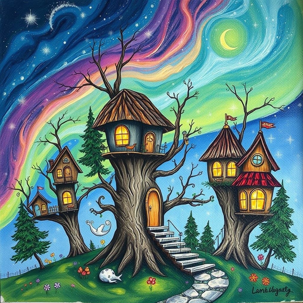 Whimsical Treehouses in Vibrant Colors