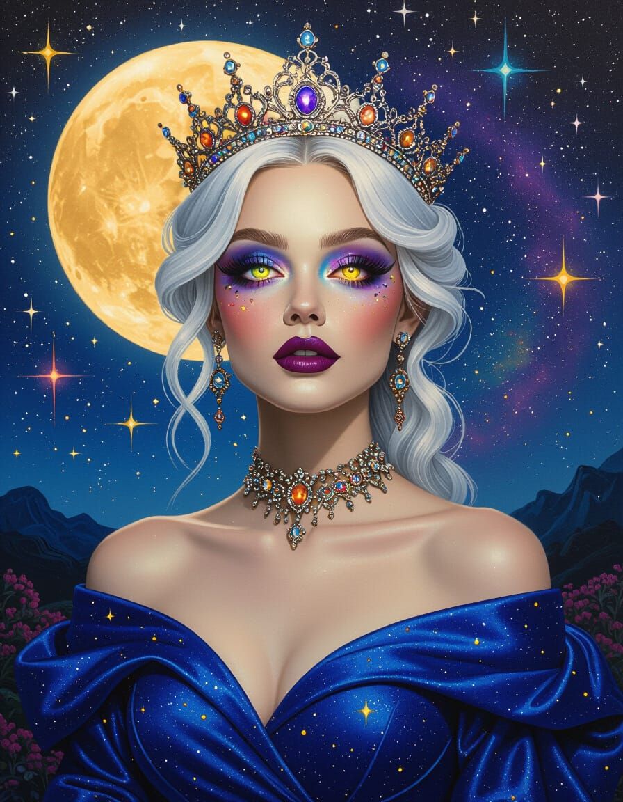 Cosmic Enchantress Portrait in Post-Impressionistic Style