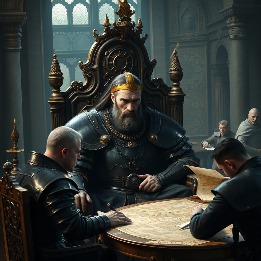 Medieval King on Throne in Cinematic Digital Painting