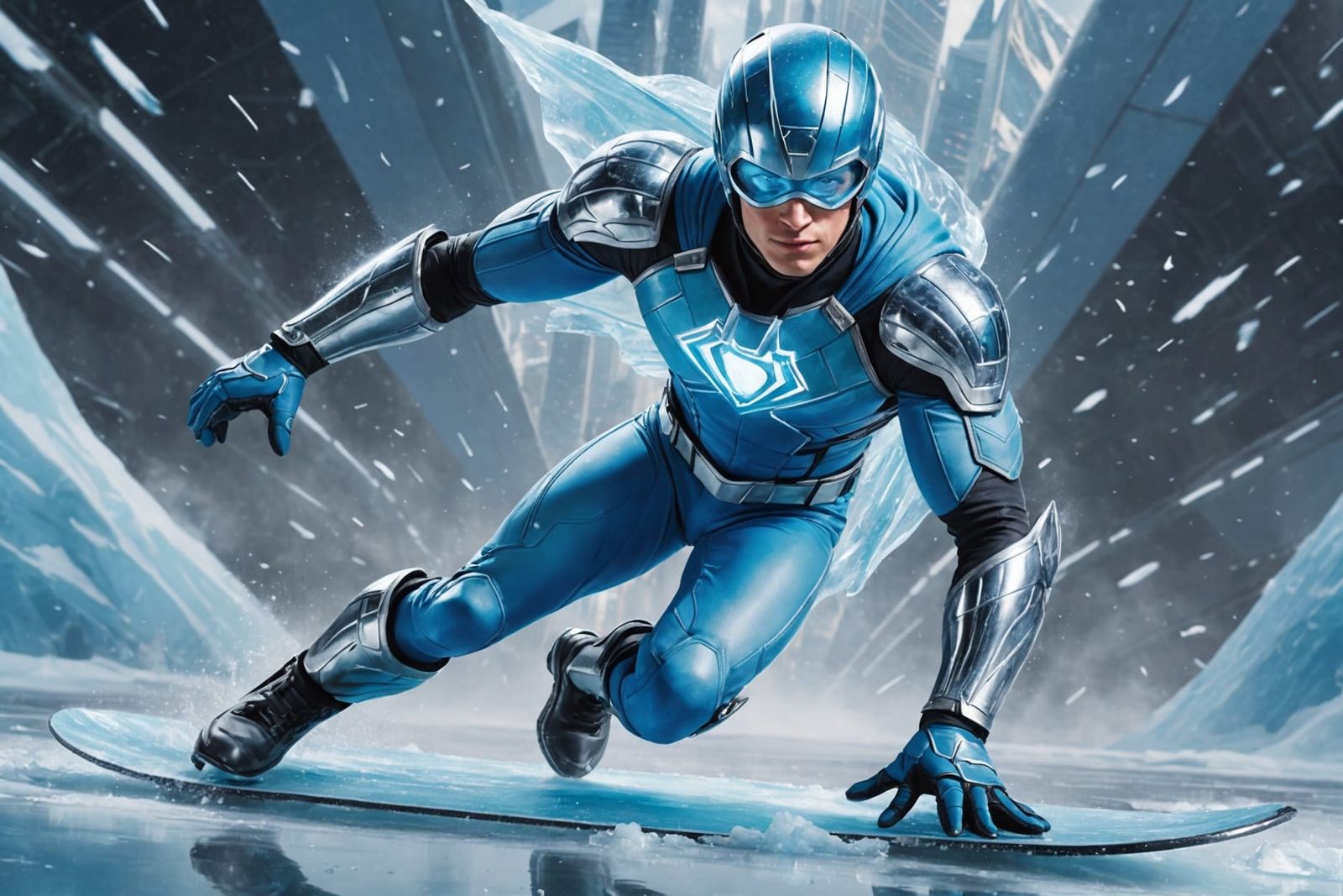 Ice Superhero Rides Shimmering Ice Board