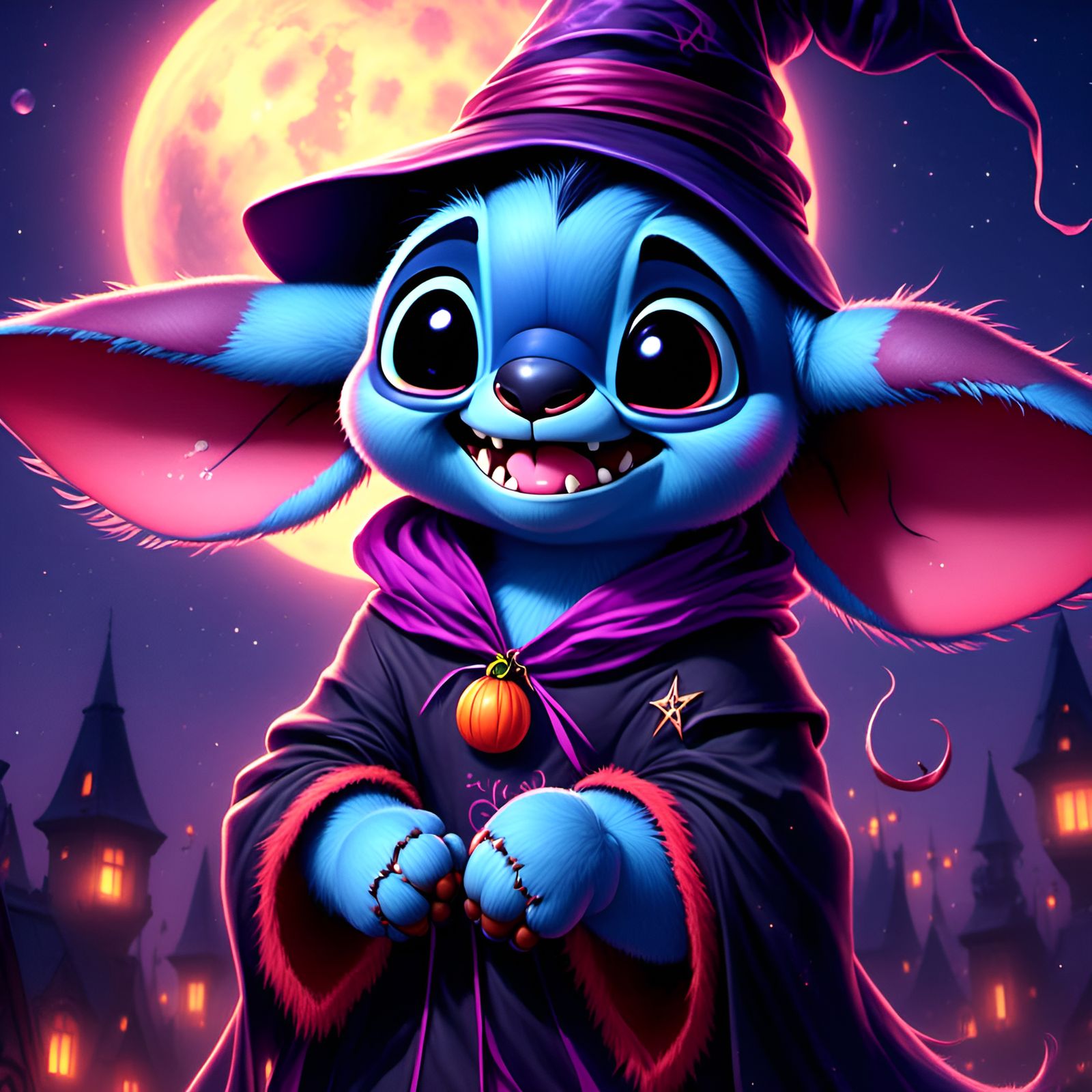 Stitch as Witch: Digital Artgerm-Style Illustration