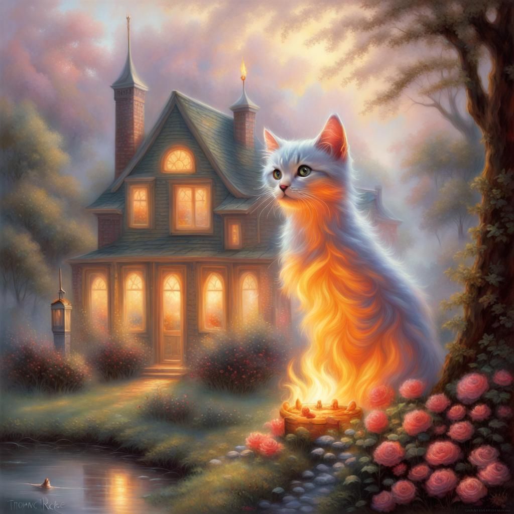 Ethereal Fire Kitten in a Fantasy Landscape