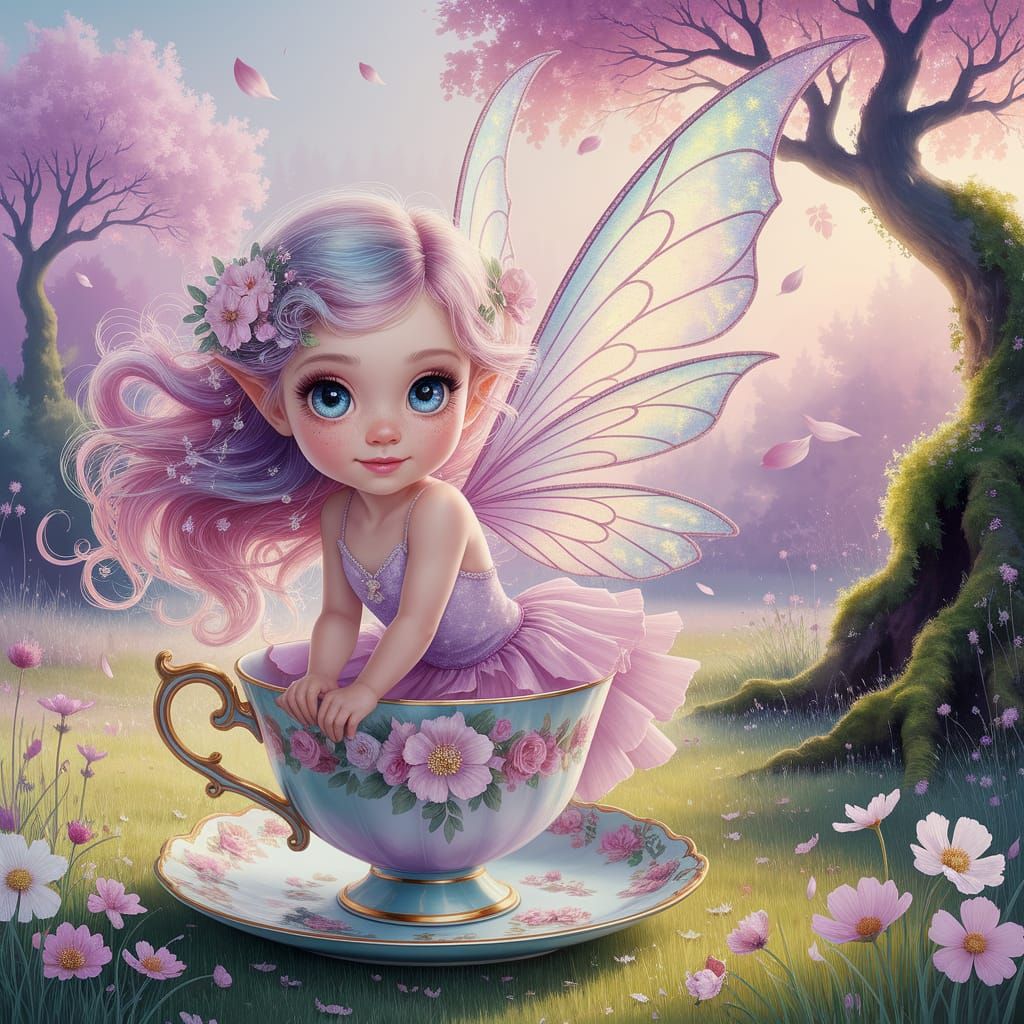 Whimsical Fairy Girl in Watercolor Storybook Style