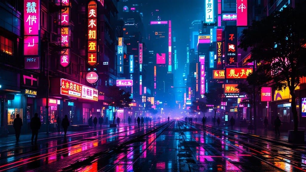 Synthwave Cityscape with Vivid Neon Colors