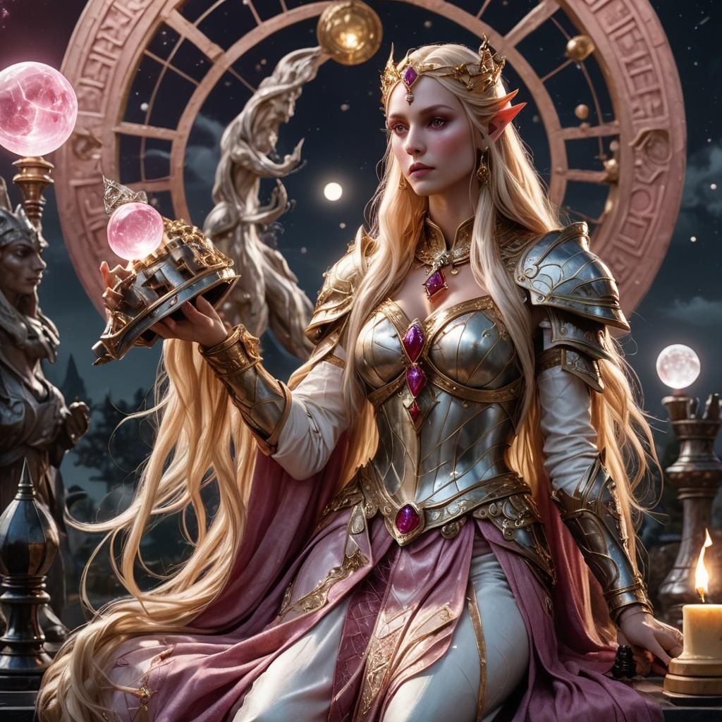 Elf Goddess with Orb on Chessboard: Fantasy Art