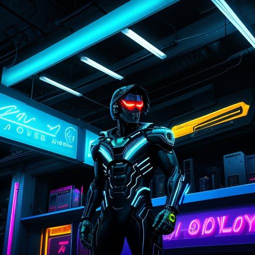 Electric Man in Neon Noir Cityscape