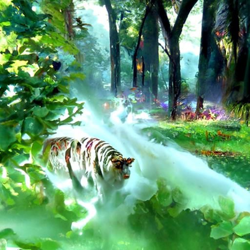 Majestic Tiger Running Through Ethereal Forest