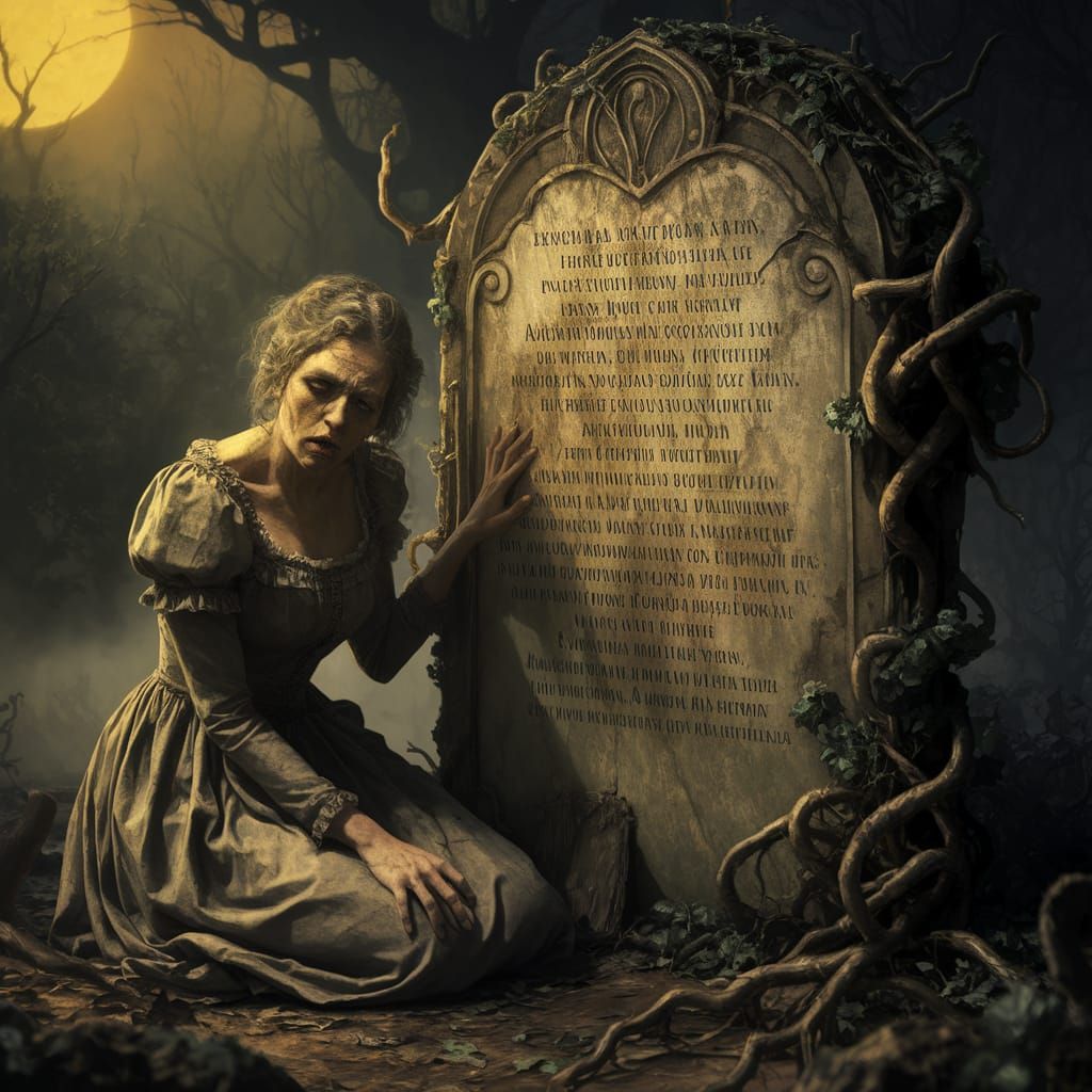 Gothic Woman Mourns in Midnight Cemetery