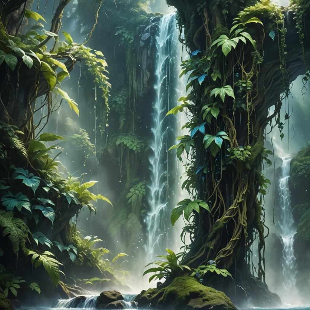 Enchanted Waterfall Concept Art in Fantasy Style