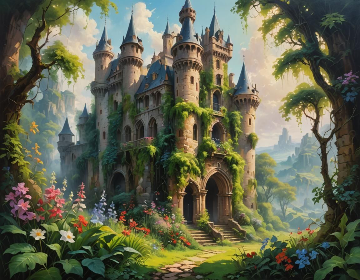 Idyllic Castle Ruins Splash Art Painting