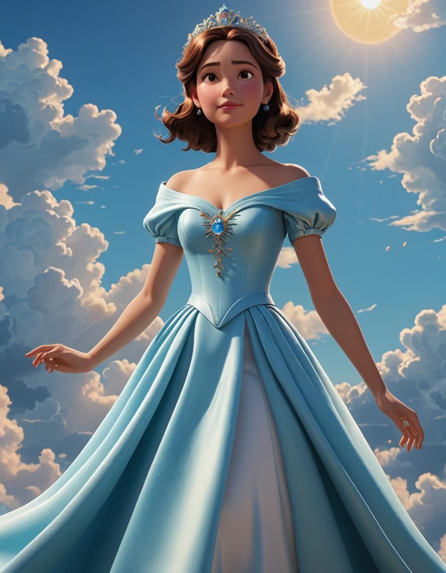 Princess in Blue Dress: Pixar-Style 3D Art