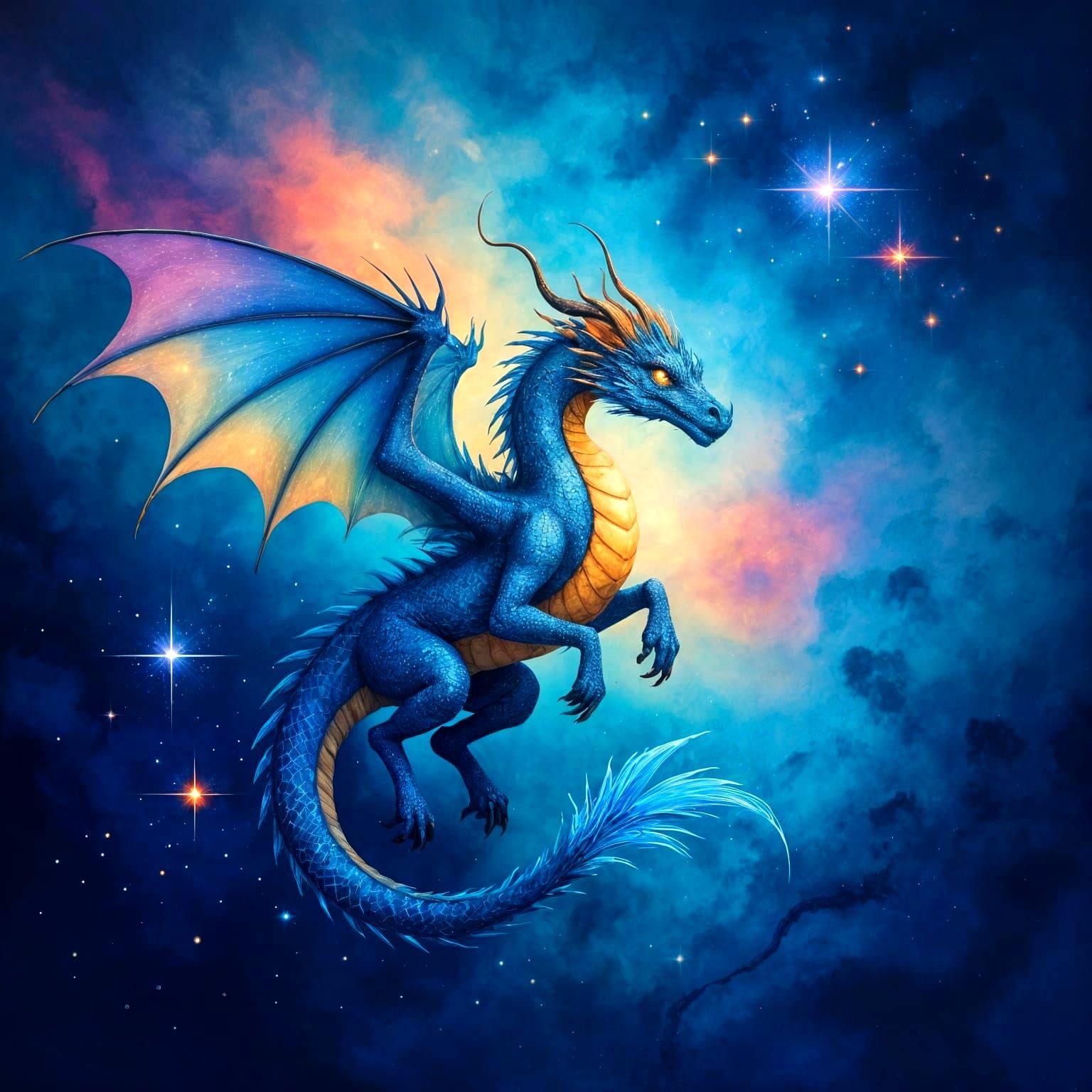 Celestial Dragon Soaring Through Nebula Sky